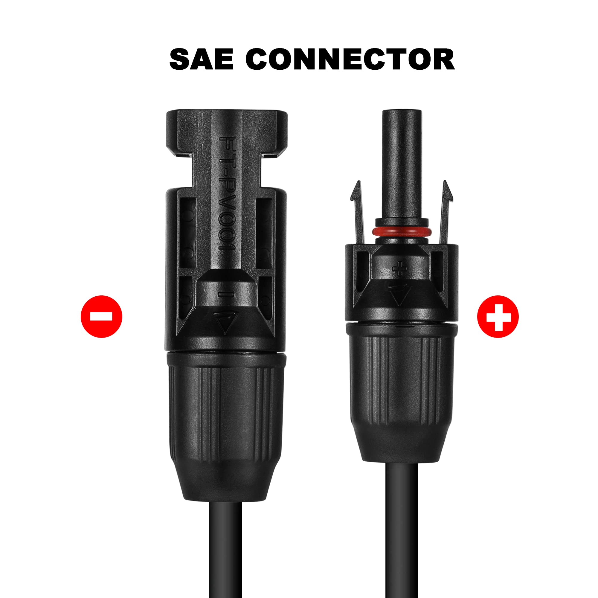 JYFT Solar Panel Connector to SAE Adapter Cable 12AWG 1FT/35CM, Solar to SAE Cable PV Extension Wire for Automobiles, Motorcycles, and Outdoor Solar Installations