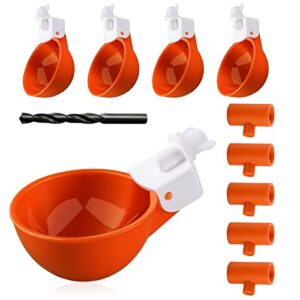 Large Automatic Chicken Waterer Cups (5 PCS-with Tee Fittings) Poultry Drinking Bowl for Chicks-Duck-Goose-Turkey-Bunny (Orange)