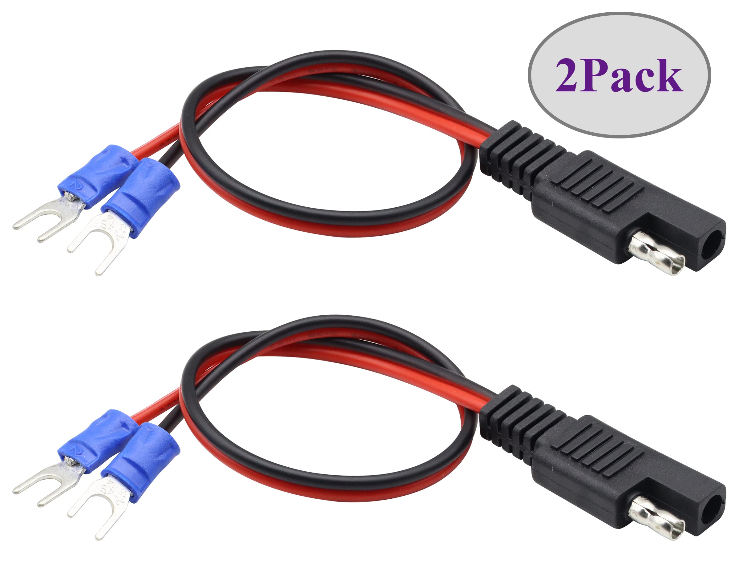 AAOTOKK (2Pack SAE to Fork Ring Terminals Plug Cable U Type Terminal to SAE Power Automotive Solar Panel Charging Cable18AWG 2 Pin Quick Connect/Disconnect Jack SAE Connector(30cm/U Ring)