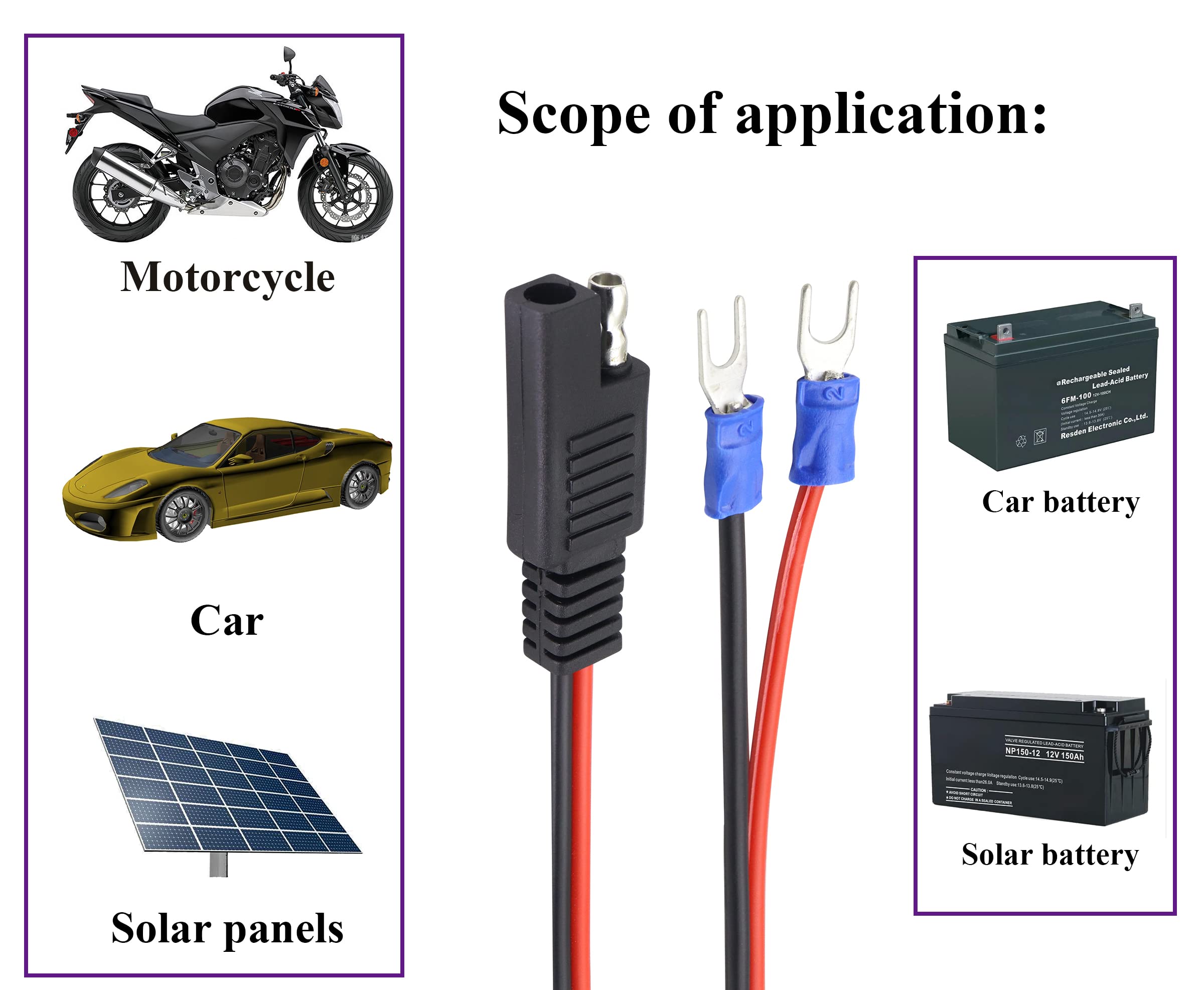 AAOTOKK (2Pack SAE to Fork Ring Terminals Plug Cable U Type Terminal to SAE Power Automotive Solar Panel Charging Cable18AWG 2 Pin Quick Connect/Disconnect Jack SAE Connector(30cm/U Ring)