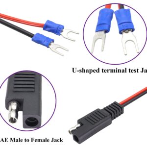 AAOTOKK (2Pack SAE to Fork Ring Terminals Plug Cable U Type Terminal to SAE Power Automotive Solar Panel Charging Cable18AWG 2 Pin Quick Connect/Disconnect Jack SAE Connector(30cm/U Ring)