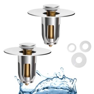 westablize 2 pack universal silver bathroom pop up sink stopper with basket, sink drain plug for 1.02"-1.96" drain holes, brass and stainless steel sink drain stopper
