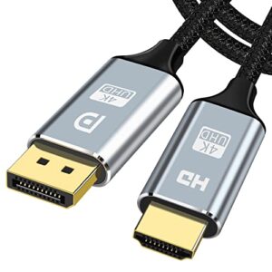 4k displayport to hdmi cable 15ft,[aluminum shell,nylon braided]high speed,uhd(1440p 60hz,1080p 120hz) unidirectional dp to hdmi cable cord for dell,monitor,projector,desktop, amd,nvidia,lenovo,hp