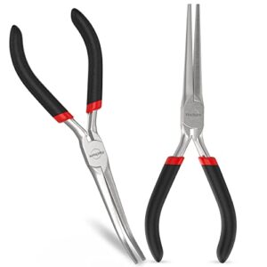 6 inch long needle nose pliers set 2 pcs – heavy duty carbon steel, insulated, non-serrated, long nose pliers with pvc coating & rust proof finish for long reach