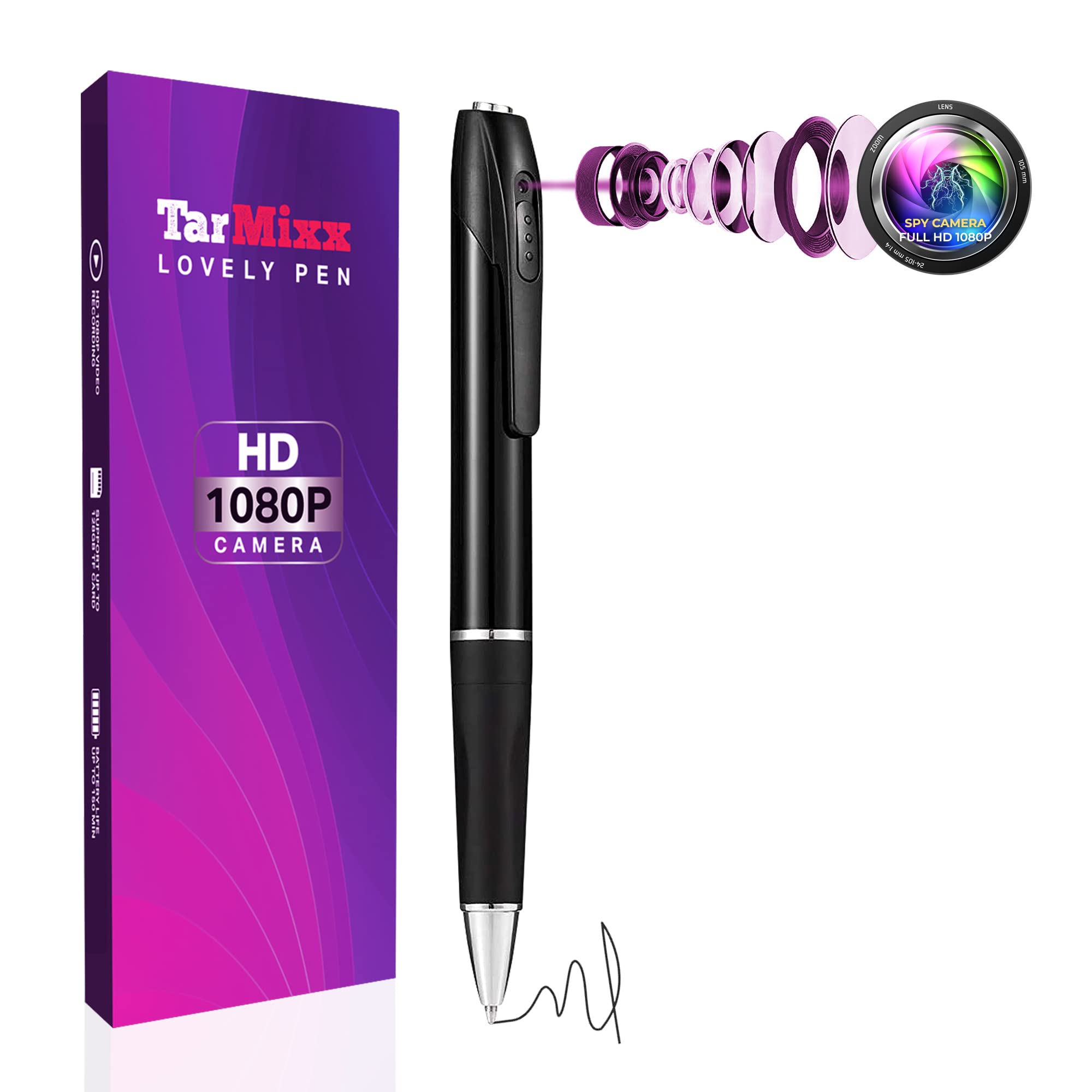 TarMixx Spy Pen Cameras with Video Recording Pen - Mini Spy Camera Pen Camera - Spy Cam Hidden Camera Pen - Mini Body Camera Pen Recorder - Wearable Video Camera Pen 1080p - Pocket Camera Spy Gear