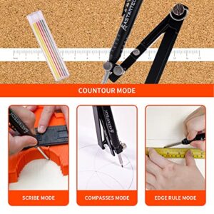 AS ASTARTECH Multi-function Aluminum Alloy Scribing Tool with Removable Construction Deep Hole Pencil, Contour Gauge Scriber Line Maker Measuring Tool, Perfect tool for DIY Woodworking