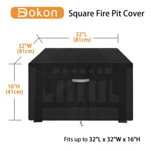 Dokon Square Fire Pit Cover with Air Vents, Waterproof, Anti-Fading, UV Resistant Heavy Duty 600D Oxford Fabric Patio Fire Table Cover, Firepit Cover (32"L x 32"W x 16"H) - Black