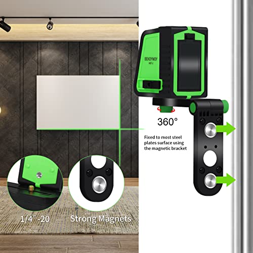 BEKOYWOY Green Beam Laser Level, Cross Line Laser with Dual Laser Module, 50ft Self-Leveling Vertical and Horizontal Line Selectable with 360° Magnetic Base, Battery Included (MQT-2)