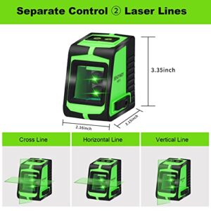 BEKOYWOY Green Beam Laser Level, Cross Line Laser with Dual Laser Module, 50ft Self-Leveling Vertical and Horizontal Line Selectable with 360° Magnetic Base, Battery Included (MQT-2)