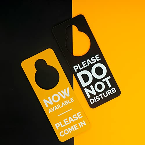 Do Not Disturb Door Hanger Sign 2 Pack Double Sided Black and Yellow, Please Do Not Disturb" and "Now Available- Please Come In". Ideal for Office Home Clinic Dorm Online Class and Meeting Sessions.