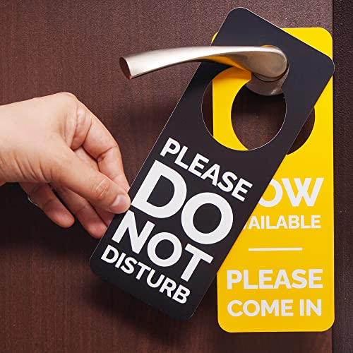 Do Not Disturb Door Hanger Sign 2 Pack Double Sided Black and Yellow, Please Do Not Disturb" and "Now Available- Please Come In". Ideal for Office Home Clinic Dorm Online Class and Meeting Sessions.
