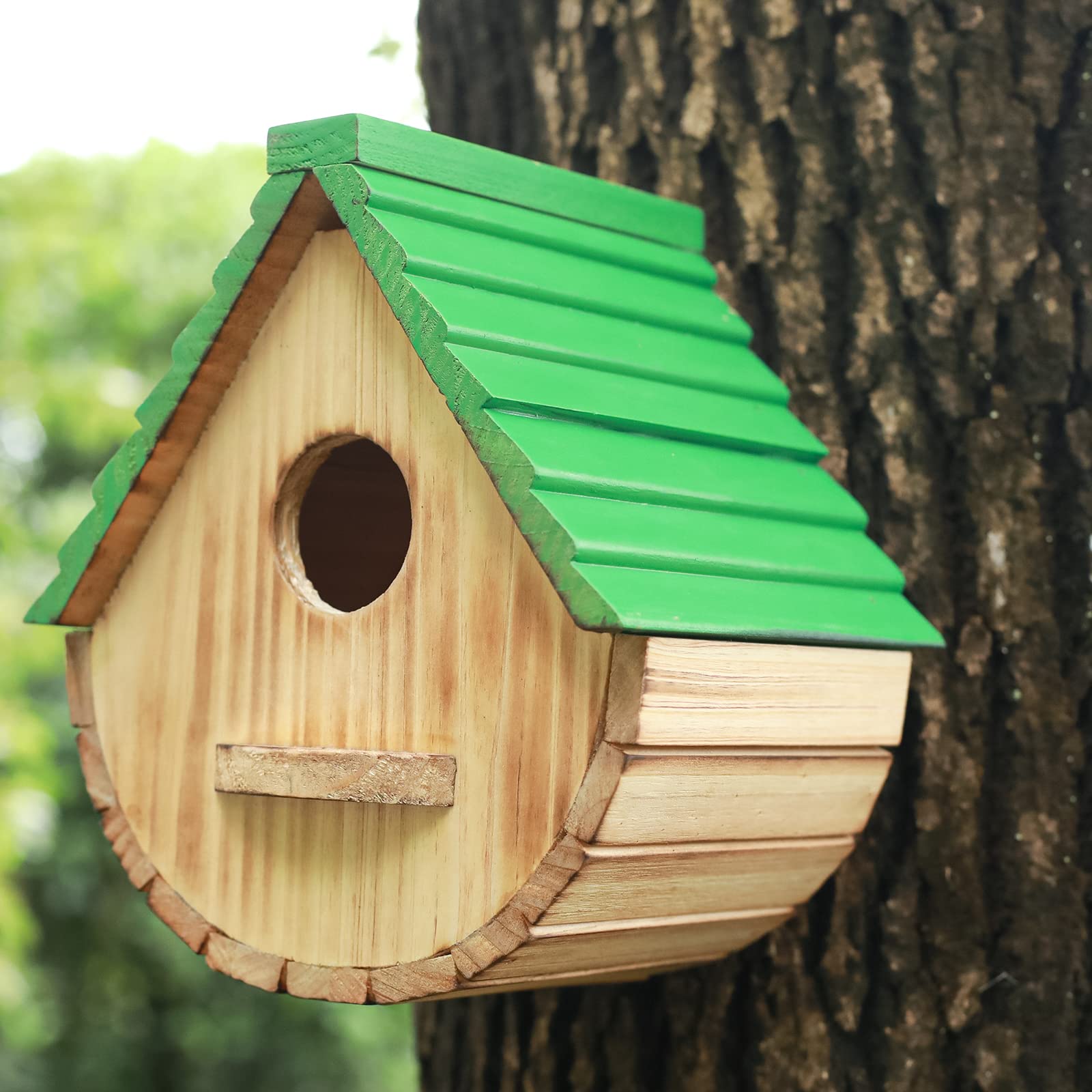 STARSWR Bird House,Outdoor Birdhouse, Natural Wooden Bird Houses for Outside Clearance Bluebird Finch Cardinals Hanging Bird Box Garden Viewing