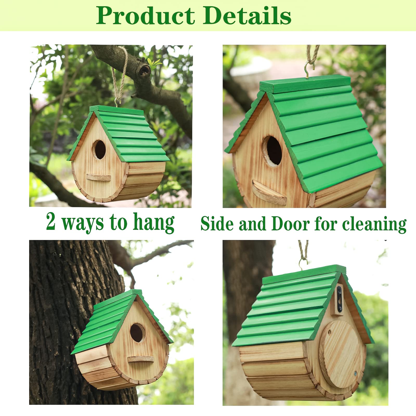 STARSWR Bird House,Outdoor Birdhouse, Natural Wooden Bird Houses for Outside Clearance Bluebird Finch Cardinals Hanging Bird Box Garden Viewing