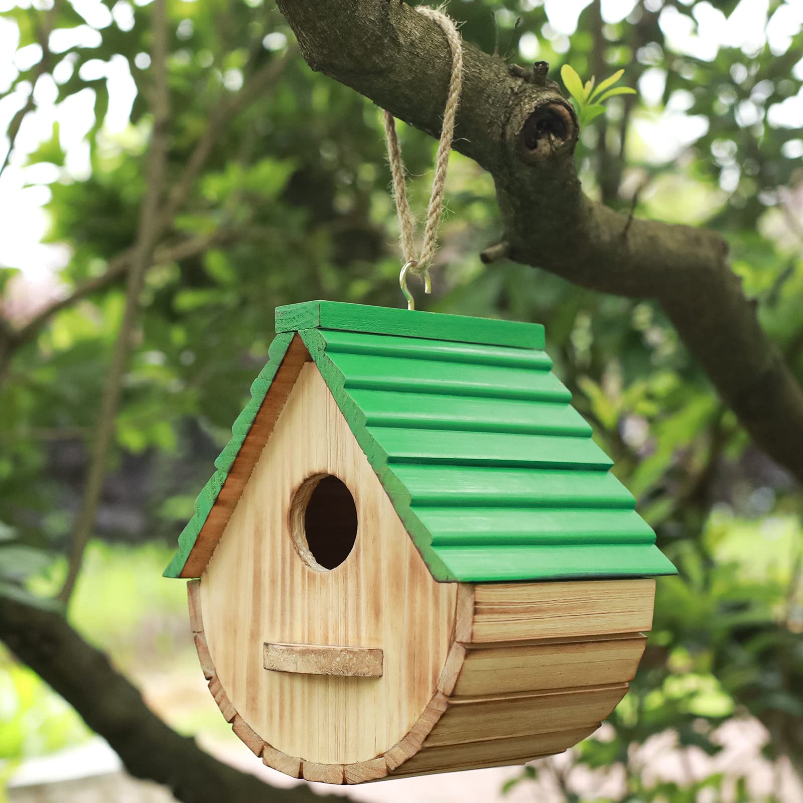 STARSWR Bird House,Outdoor Birdhouse, Natural Wooden Bird Houses for Outside Clearance Bluebird Finch Cardinals Hanging Bird Box Garden Viewing