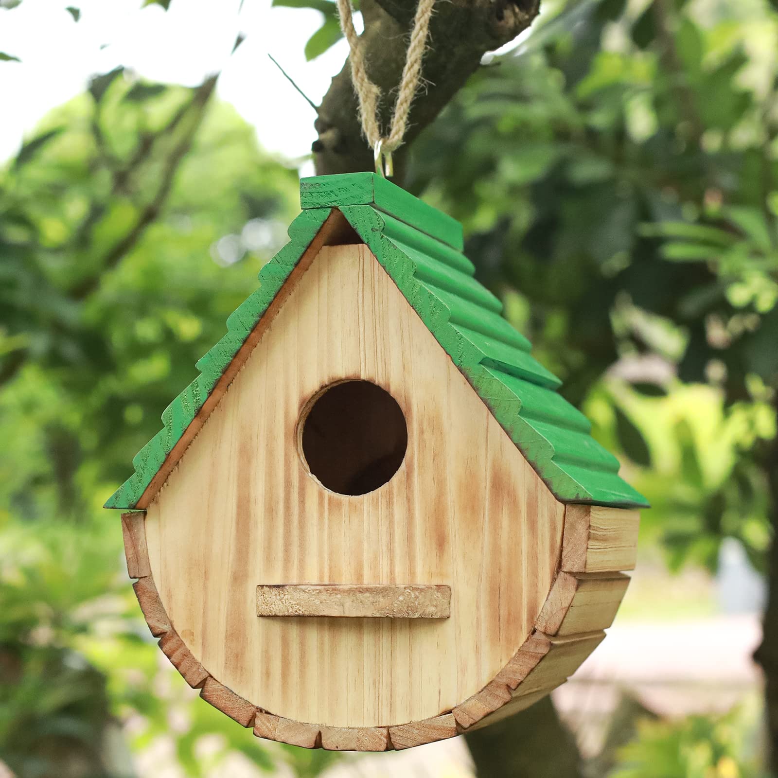 STARSWR Bird House,Outdoor Birdhouse, Natural Wooden Bird Houses for Outside Clearance Bluebird Finch Cardinals Hanging Bird Box Garden Viewing