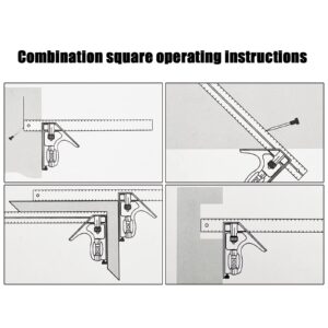 LYFJXX 12" Combination Square, 45-90 Degree Marking, Carpentry Woodworking Measure Tools, Combination Square Set, Metal Ruler Framing Square T Ruler Framing Square, Metal Square