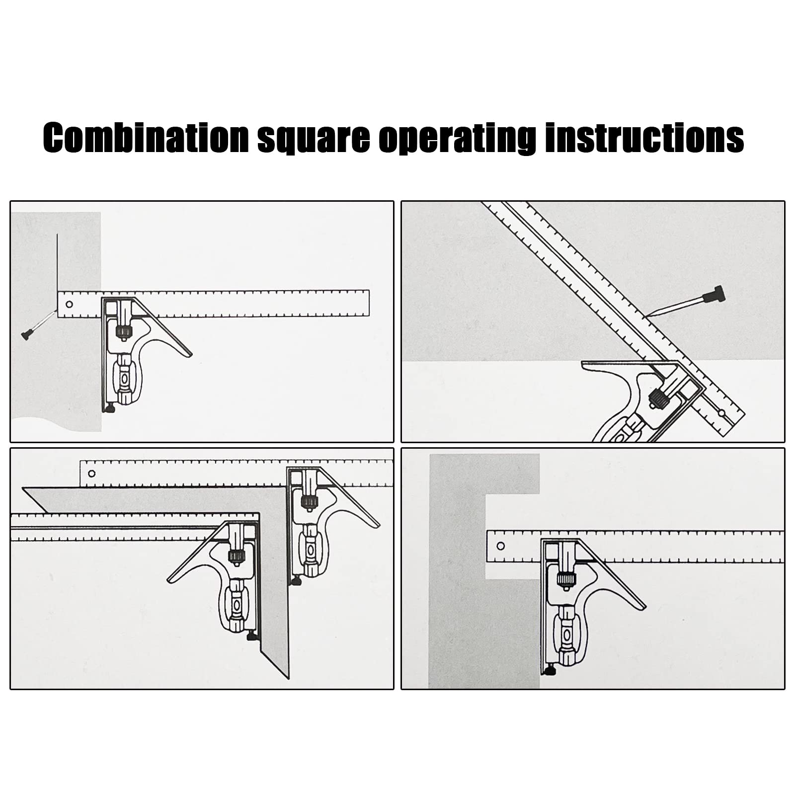 LYFJXX 12" Combination Square, 45-90 Degree Marking, Carpentry Woodworking Measure Tools, Combination Square Set, Metal Ruler Framing Square T Ruler Framing Square, Metal Square