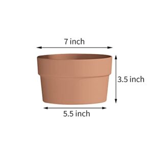 Fcacti 7 Inch Terracotta Shallow Succulent Pot - 4 Pack Large Terra Cotta Clay Pots with Drainage Hole, Round Shallow Terra-Cotta Bonsai Pot for Indoor/Outdoor Plants