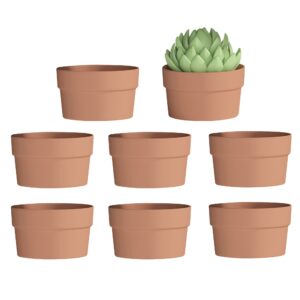 fcacti 5 inch terracotta shallow succulent pot - 8 pack medium terra cotta clay pots with drainage hole, round shallow terra-cotta bonsai pot for indoor/outdoor plants