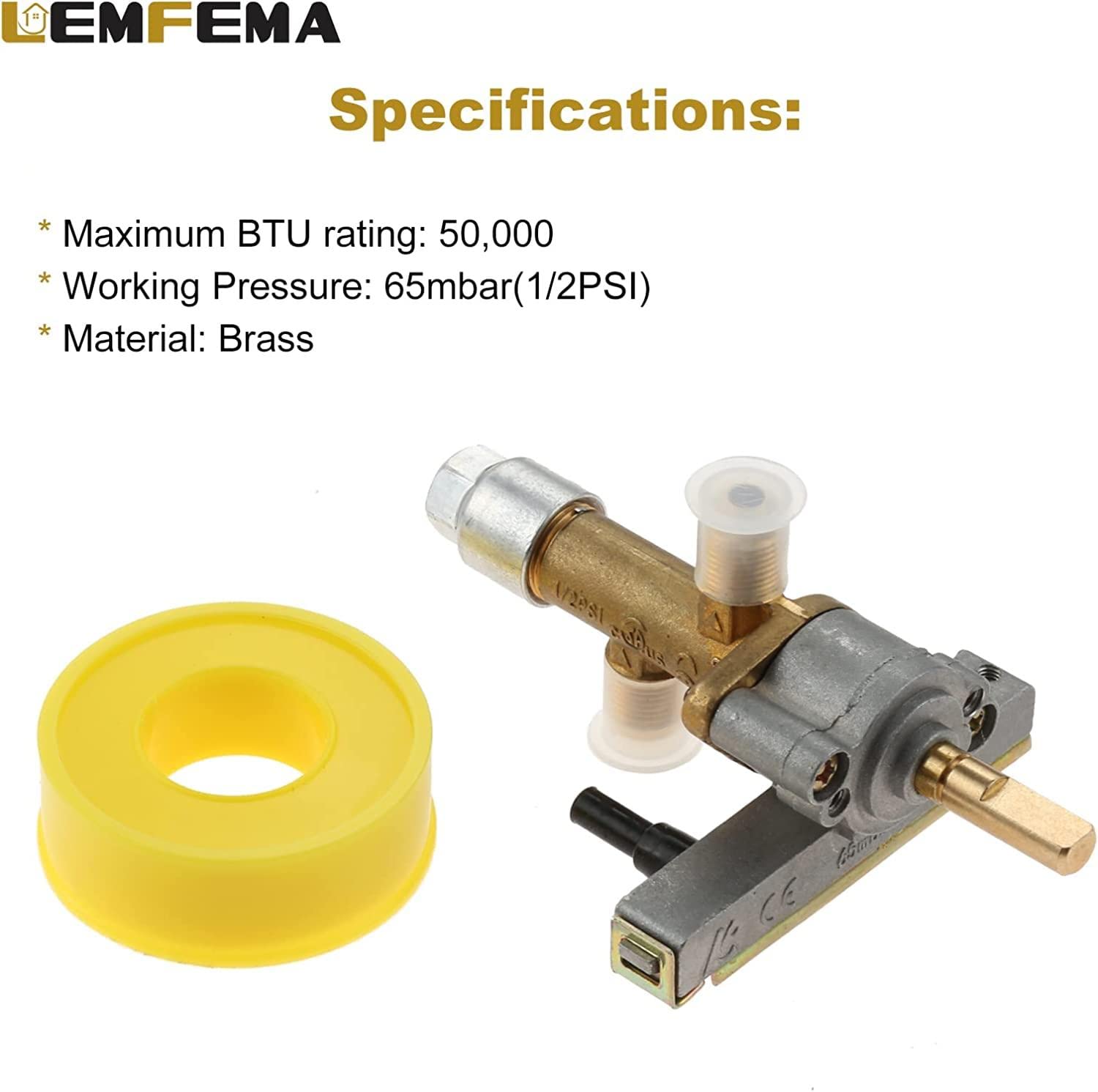 Lemfema Gas Safety Control Valve with Piezo Push Ignition Device Replacement for Garden Sun Propane Powered Patio Heater Repair Replaces Parts（7/16"-24 UNEF Inlet & Outlet）