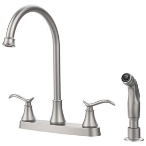 gele 2 handle kitchen sink faucet with side sprayer, brushed nickel, 360 swivel, 3 or 4 hole, 8 inch