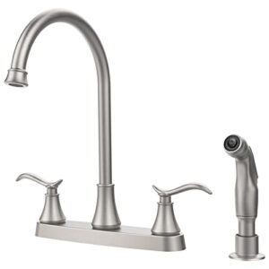 GELE 2 Handle Kitchen Sink Faucet with Side Sprayer, Brushed Nickel, 360 Swivel, 3 or 4 Hole, 8 Inch