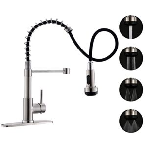 gnixne kitchen faucet with pull down sprayer, 24-inch single handle kitchen sink faucet, 4 functions spring faucet for kitchen sink with deck plate, brushed nickel