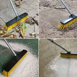 Push Broom Heavy-Duty Indoor Outdoor Floor Cleans Brush Bristles Adjustable Steel Handle Pole 55” Wide 16” Lightweight Scrub Sidewalk Driveway Yard Patio Garage Concrete Wood Stone Tile Wall