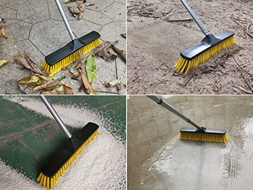 Push Broom Heavy-Duty Indoor Outdoor Floor Cleans Brush Bristles Adjustable Steel Handle Pole 55” Wide 16” Lightweight Scrub Sidewalk Driveway Yard Patio Garage Concrete Wood Stone Tile Wall