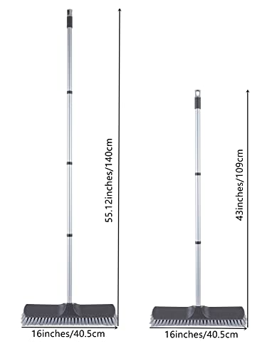 Push Broom Heavy-Duty Indoor Outdoor Floor Cleans Brush Bristles Adjustable Steel Handle Pole 55” Wide 16” Lightweight Scrub Sidewalk Driveway Yard Patio Garage Concrete Wood Stone Tile Wall