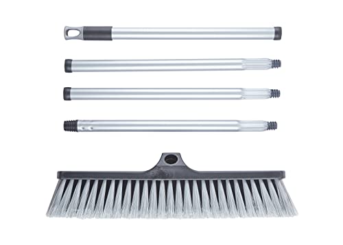 Push Broom Heavy-Duty Indoor Outdoor Floor Cleans Brush Bristles Adjustable Steel Handle Pole 55” Wide 16” Lightweight Scrub Sidewalk Driveway Yard Patio Garage Concrete Wood Stone Tile Wall