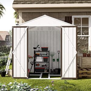 wiilayok 6' x 4' outdoor metal storage shed, garden shed with floor frame, tool storage shed with lockable double door and 3 garage hooks, perfect for backyard, patio, lawn