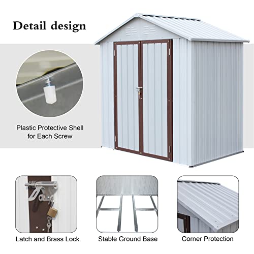 WIILAYOK 6' x 4' Outdoor Metal Storage Shed, Garden Shed with Floor Frame, Tool Storage Shed with Lockable Double Door and 3 Garage Hooks, Perfect for Backyard, Patio, Lawn