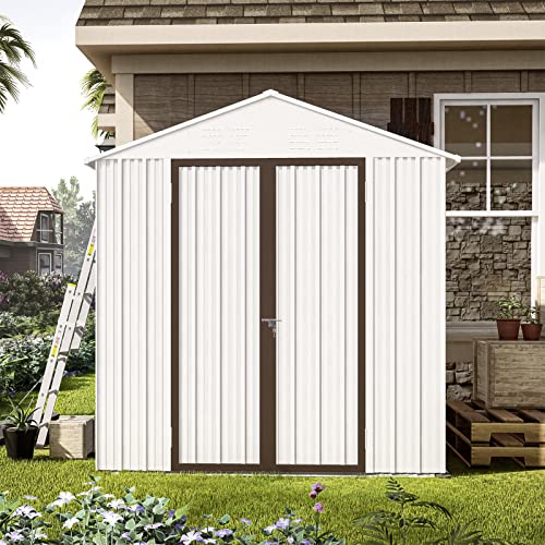 WIILAYOK 6' x 4' Outdoor Metal Storage Shed, Garden Shed with Floor Frame, Tool Storage Shed with Lockable Double Door and 3 Garage Hooks, Perfect for Backyard, Patio, Lawn