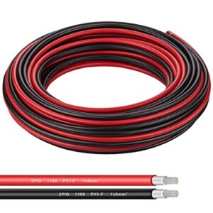 shirbly solar panel wire - 50ft black & 50ft red tinned copper wire, 10awg (6mm²) pv wire solar extension cable for outdoor automotive rv boat marine solar panel- black & red (10awg 50ft)