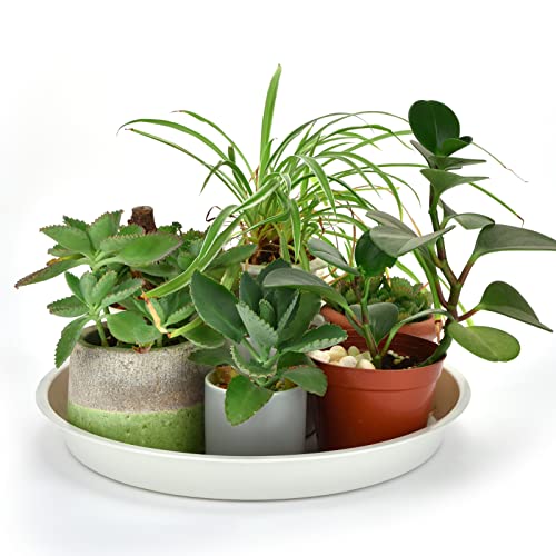 GRESPRI White Plant Saucer 14 Inches, 5 Packs Durable Plastic Plant Trays, Flower Pot Saucers 12 inches in Base, 5 Gallon Grow Bag Saucers for Indoor Outdoor Plants.
