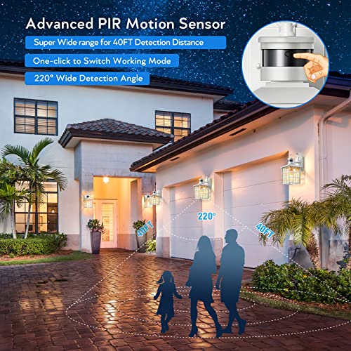 VIANIS Motion Sensor Outdoor Lights, White Dusk to Dawn Wall Lights, Exterior Light Fixture, Anti-Rust 100% Aluminum Outdoor Wall Lantern Wired for Garage Patio, Front Porch Light
