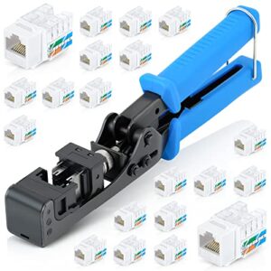 everest media solutions easyjack - 90° angled speed termination tool - with 20-pack of 90° angled cat6/5e keystone jacks in white color - additional jacks are available - (b087n7qqd2)