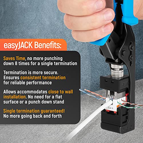 Everest Media Solutions easyJACK - 90° Angled Speed Termination Tool - with 20-Pack of 90° Angled CAT6/5e Keystone Jacks in White Color - Additional Jacks are Available - (B087N7QQD2)