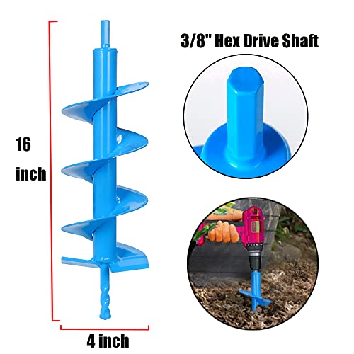 16" x 4" Upgraded Auger Drill Bit with Sharp Thickended Blades and Tungsten Steel Cemented Carbide - Ice Augers for Ice Fishing Intensive Blades for Planting for 3/8" Hex Drive Drill