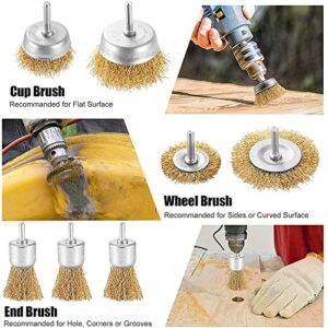 Wire Brush Wheel Cup Brush Set 10 Piece Wire Wheel for Drill 1/4 Inch Shank Arbor 0.012" Coarse Carbon Crimped Wire Brush for Cleaning, Stripping and Abrasive