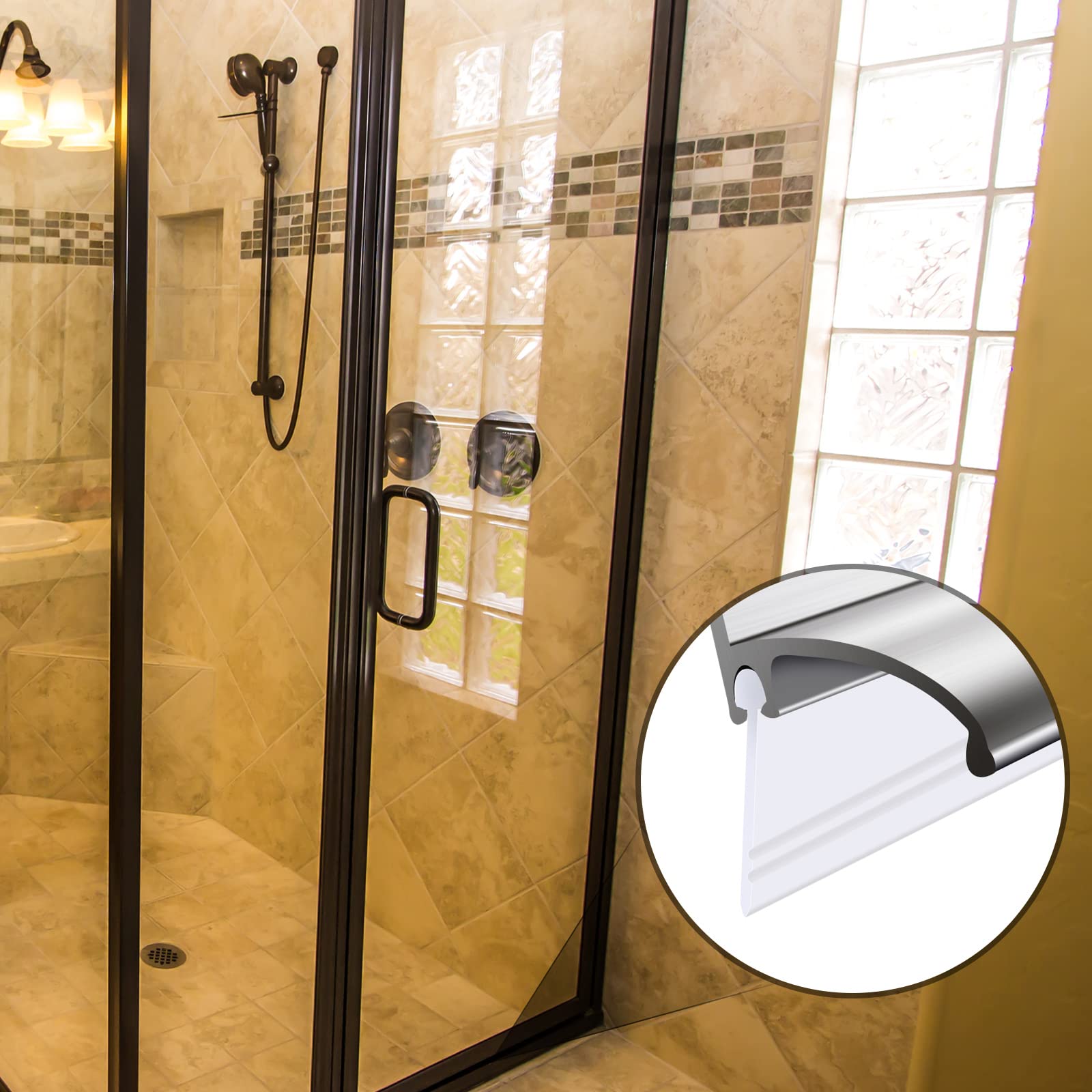 2 Roll Shower Bottom Door Strip Seal Clear Shower Door Seal Silicone RV Shower Door Bottom Seal Shower Door Sweep Replacement Parts for Bathroom Kitchen, 74 Inches In Total