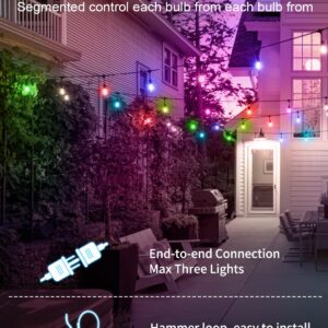 48FT Color Changing Outdoor String Lights, Commercial Grade with Music Sync Remote and 15 Shatterproof LED Edison Bulbs Dimmable Patio String for Christmas Holidays, Illuminate Your Space