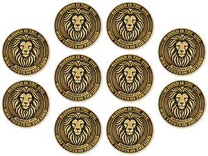 trust in the lord lion challenge coin, bulk pack of 10 christian pocket tokens, bible study supplies for men, bible verse worry coin for prayer, religious edc coins for police & military veterans