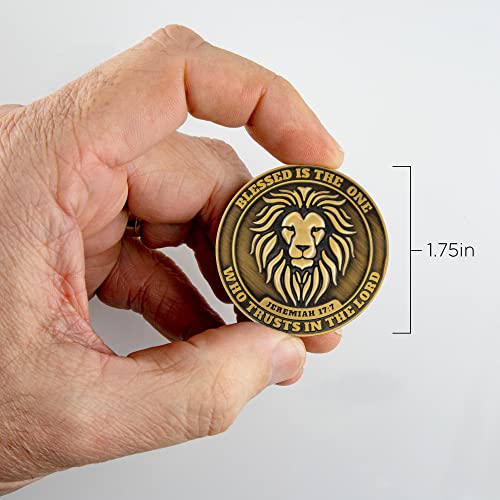 Trust in The Lord Lion Challenge Coin, Bulk Pack of 10 Christian Pocket Tokens, Bible Study Supplies for Men, Bible Verse Worry Coin for Prayer, Religious EDC Coins for Police & Military Veterans