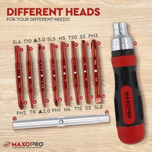 MaxoPro Ratcheting Screwdriver Set with Magnetic Tips - 19 In 1 Ratchet Multi Screwdriver - Portable and Multipurpose All In One Screwdriver, Phillips//Torx-Star/Hex/Square Bits