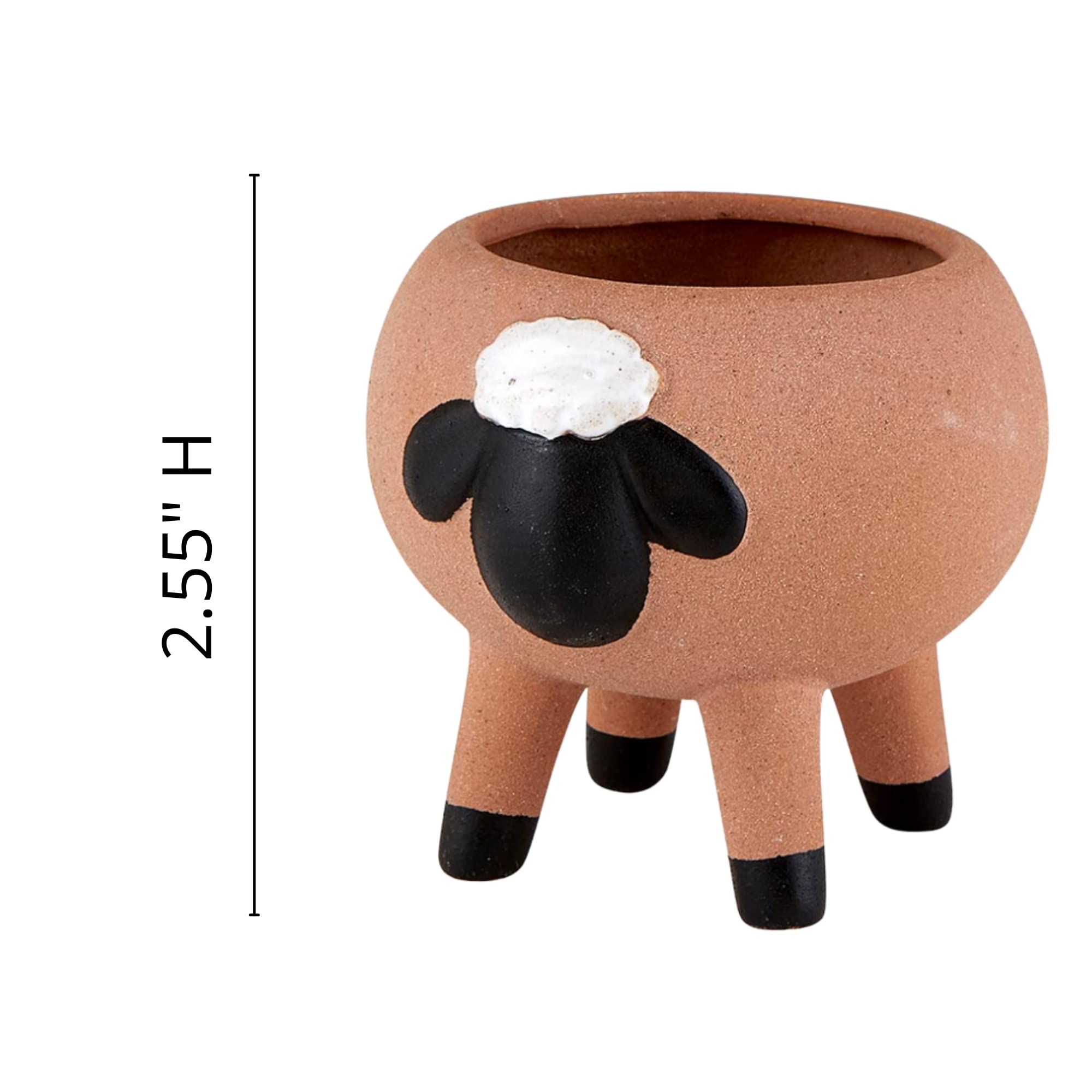 Small Ceramic Sheep Planter, Mini Planting Pots for Succulents, Cacti, and Indoor House Plants, 2.55 Inches