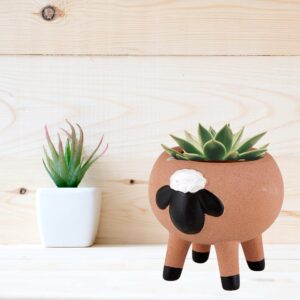 Small Ceramic Sheep Planter, Mini Planting Pots for Succulents, Cacti, and Indoor House Plants, 2.55 Inches