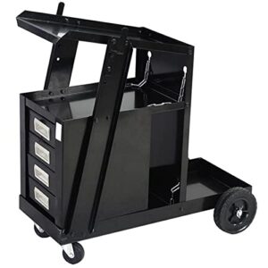 welder cart, rolling welding cart with 2-tier 4 drawers cabinet wheels and tank storage for welder and plasma cutter, 100 lb capacity