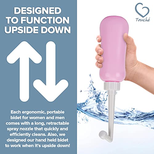 Touché Handheld Portable Bidet - Personal Empty Bottle Travel Bidet & Childbirth Cleaner - Great for Traveling, Camping, Women, Babies, Elderly - Peri Bottle Equipped with Retractable Spray Nozzle